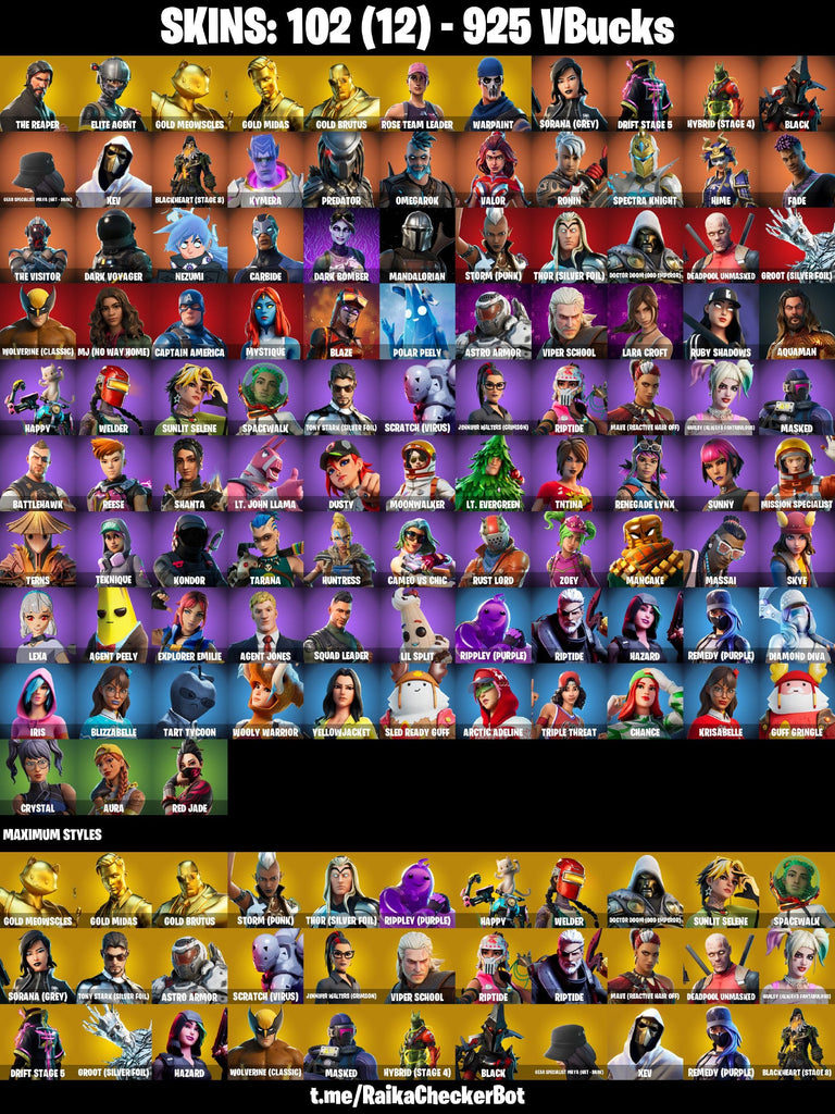 Fortnite Custom Account - 102 Skins | The Reaper | Gold