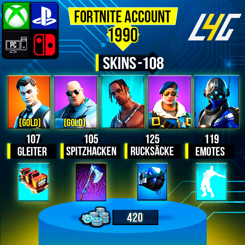 Fortnite Custom Account - 108 Skins | Travis Scott | Gold