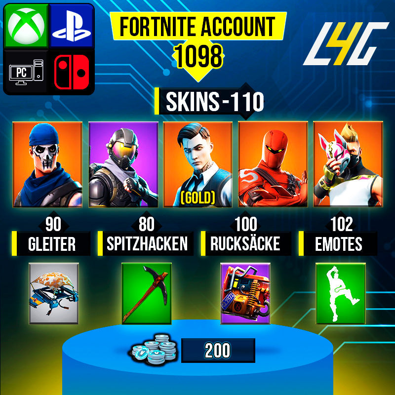 Fortnite Custom Account - 110 Skins | OG STW | Gold Midas