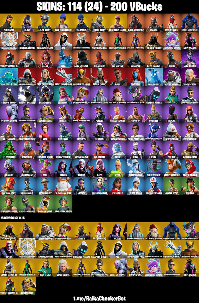 Fortnite Custom Account - 114 Skins | The Reaper | Glow