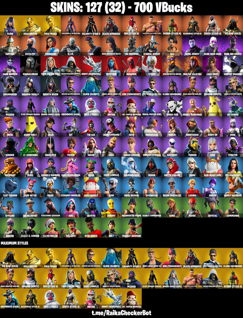 Fortnite Custom Account - 127 Skins | Glow | Gold Brutus