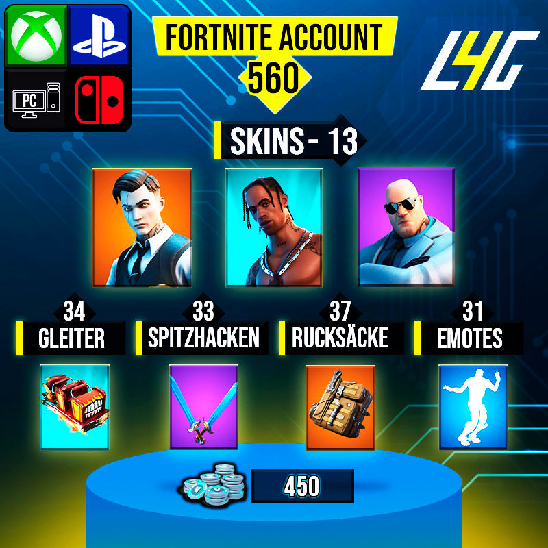 Fortnite Custom Account - 13 Skins | Travis Scott | Midas