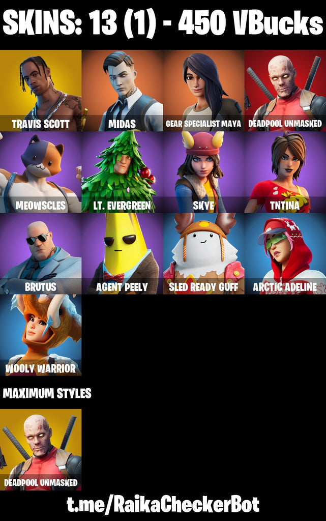 Fortnite Custom Account - 13 Skins | Travis Scott | Midas