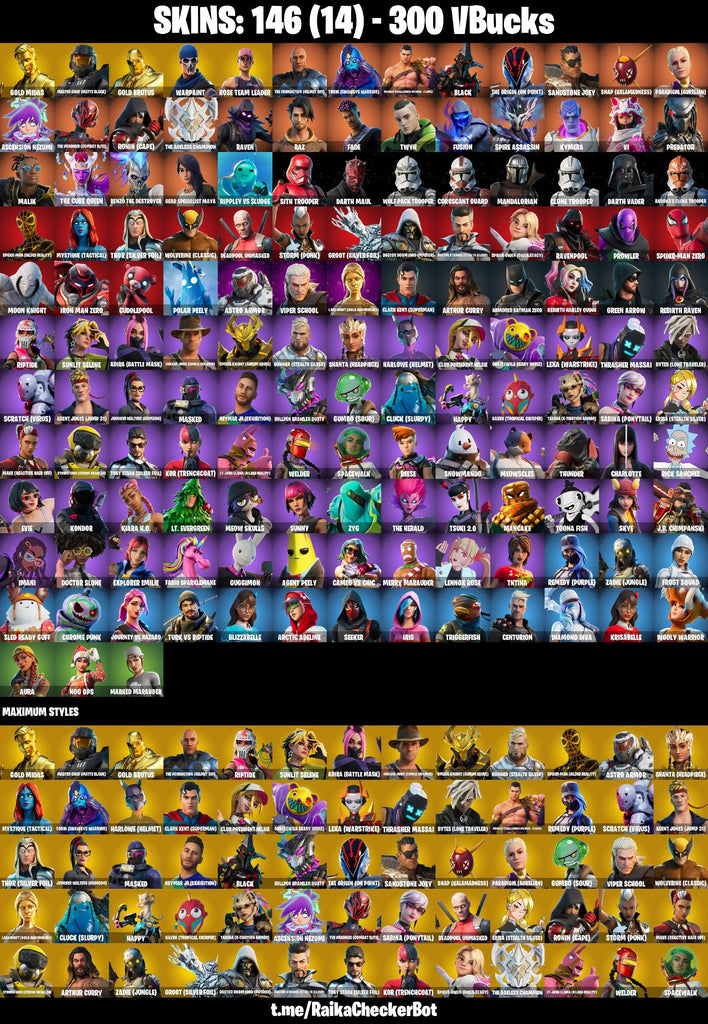 Fortnite Custom Account - 146 Skins | OG STW | Gold Midas