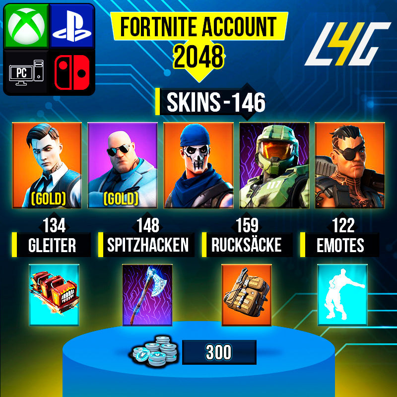 Fortnite Custom Account - 146 Skins | OG STW | Gold Midas