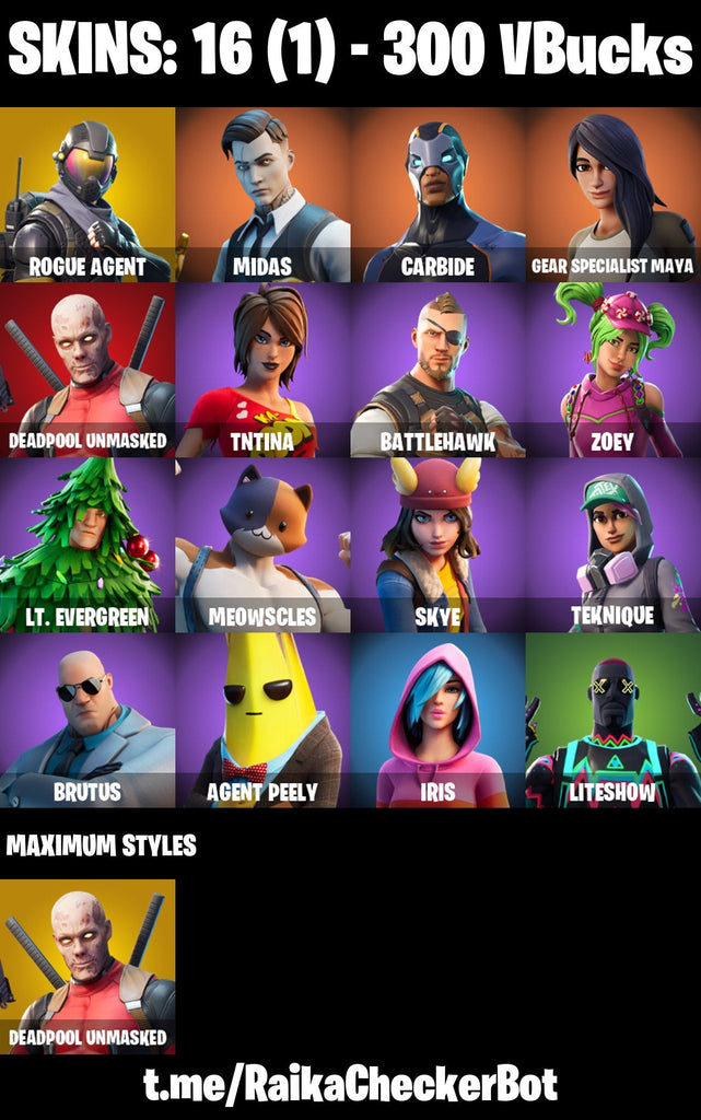 Fortnite Custom Account - 16 Skins | Rogue Agent | Midas