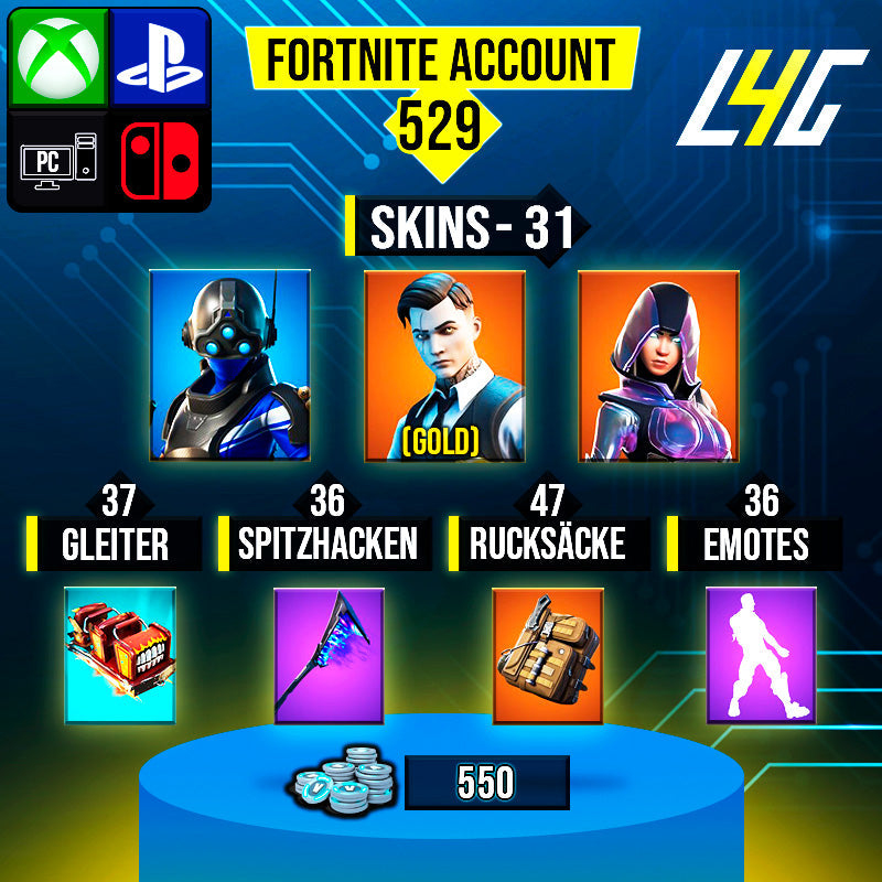 Fortnite Custom Account - 31 Skins | Glow | Gold Midas