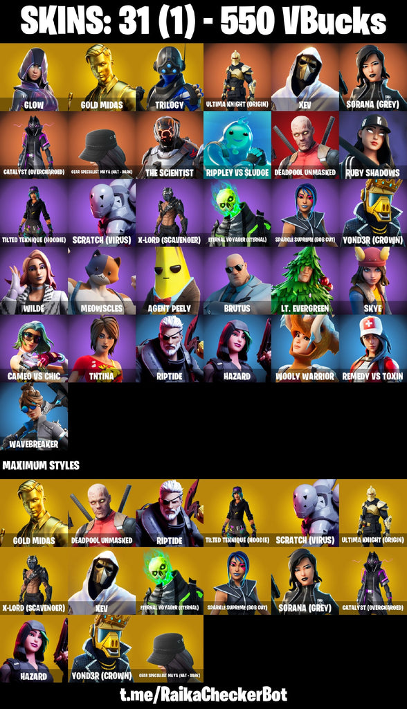 Fortnite Custom Account - 31 Skins | Glow | Gold Midas