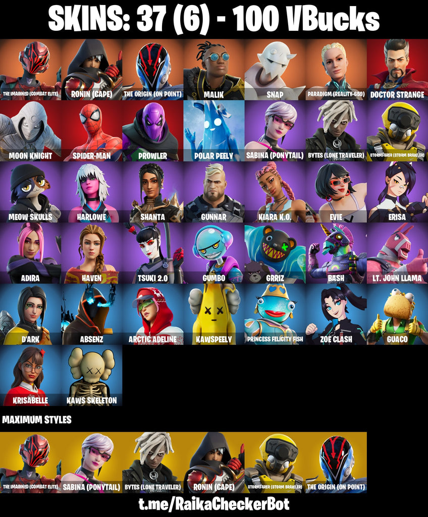 Fortnite Custom Account - 37 Skins | Ronin | Malik | Spider