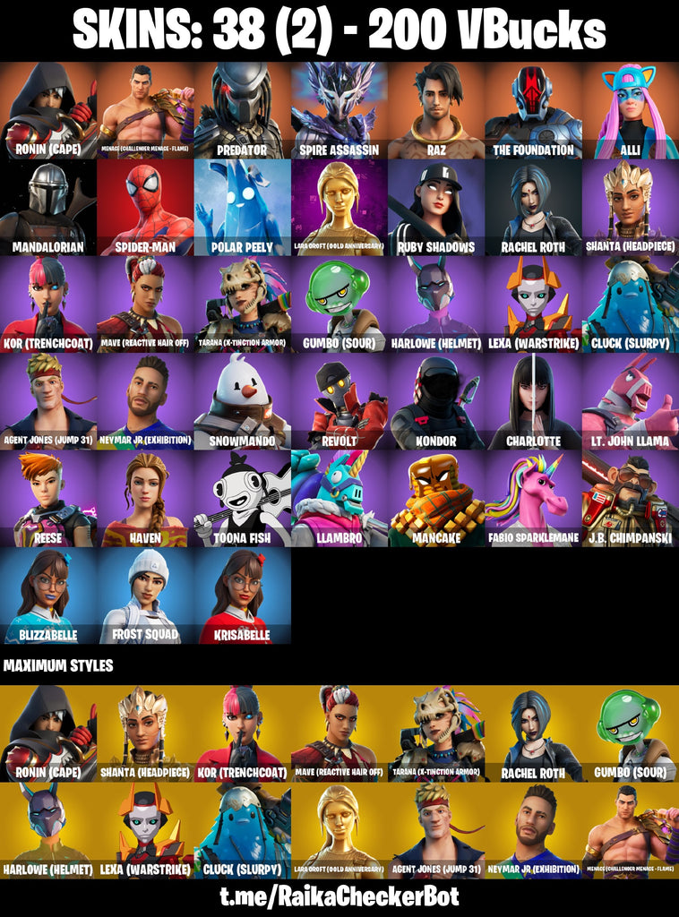 Fortnite Custom Account - 38 Skins | Ronin | Raz | Lara