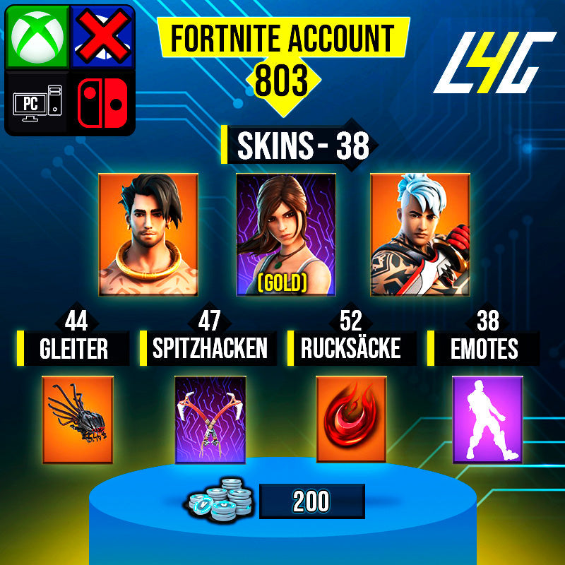 Fortnite Custom Account - 38 Skins | Ronin | Raz | Lara