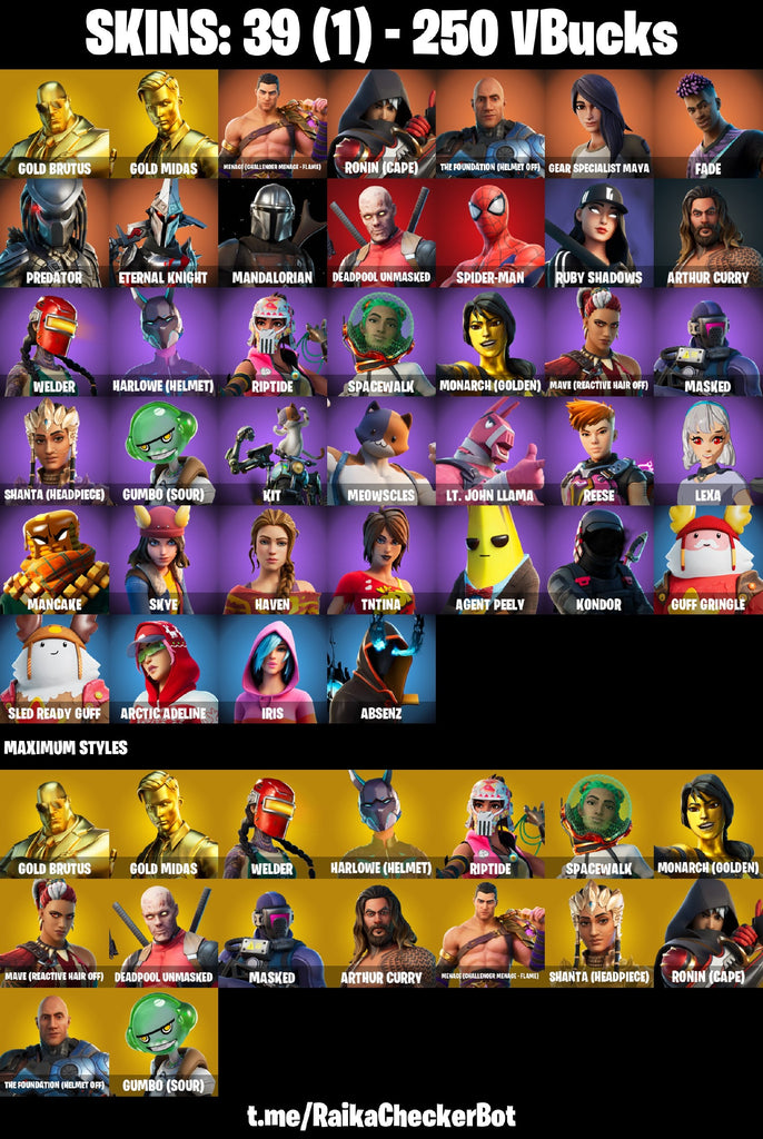 Fortnite Custom Account - 39 Skins | Gold Brutus | Gold