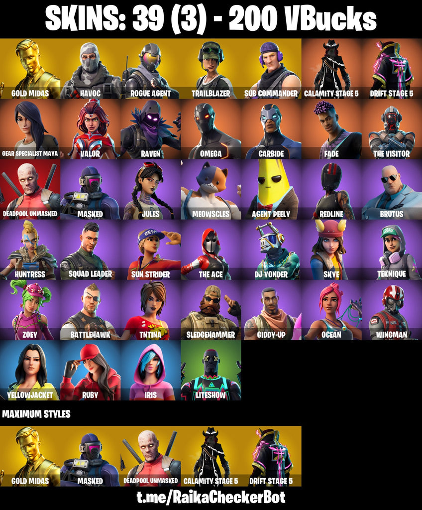 Fortnite Custom Account - 39 Skins | Gold Midas | Havoc