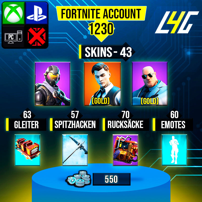 Fortnite Custom Account - 43 Skins | Gold Midas | Gold