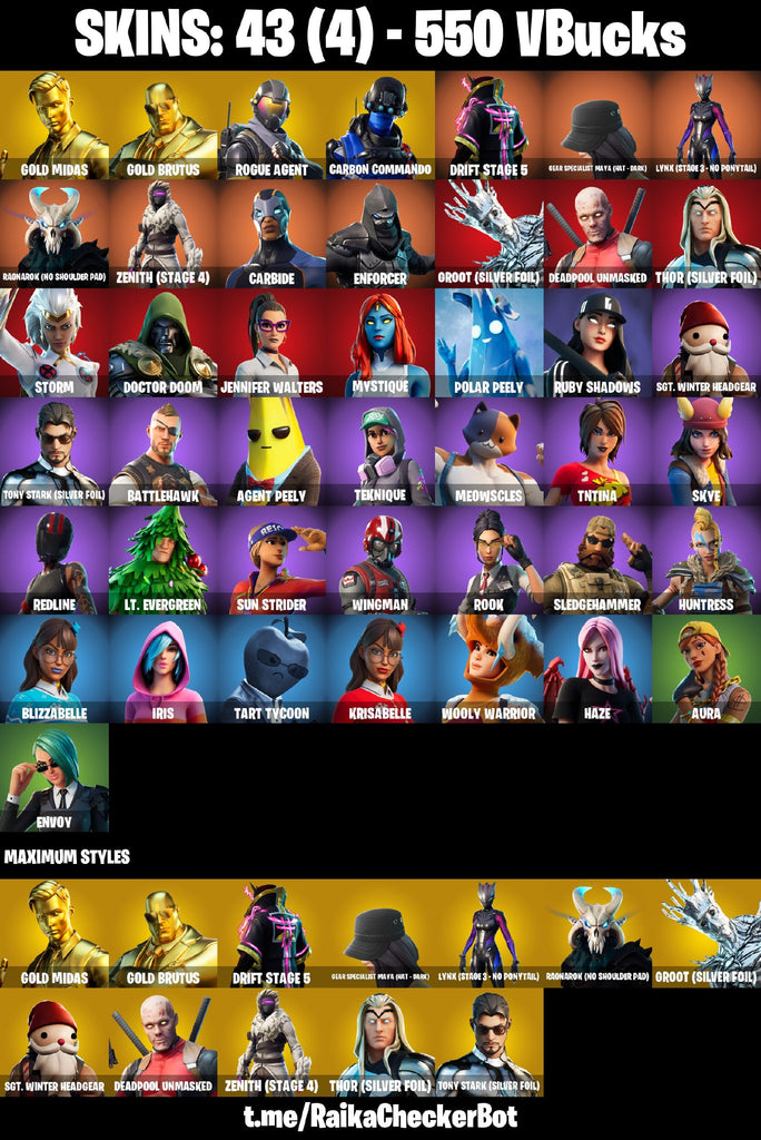 Fortnite Custom Account - 43 Skins | Gold Midas | Gold