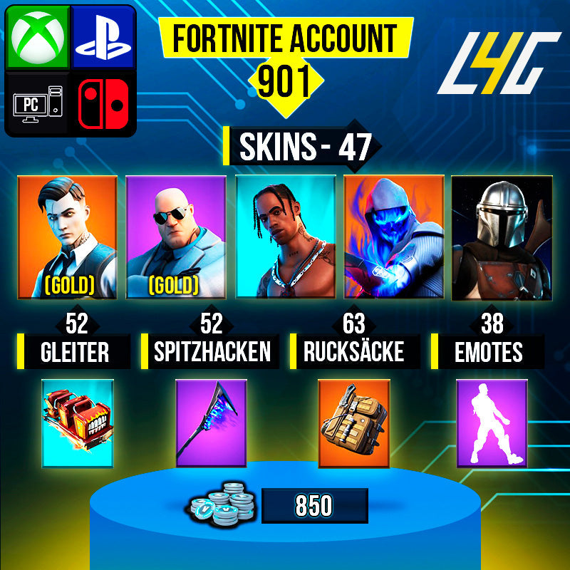 Fortnite Custom Account - 47 Skins | Travis Scott | Gold