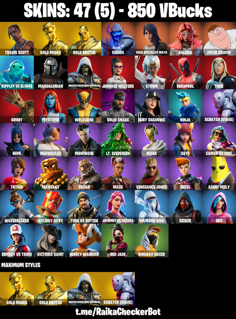 Fortnite Custom Account - 47 Skins | Travis Scott | Gold