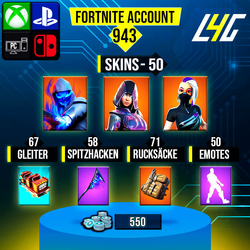 Fortnite Custom Account - 50 Skins | Glow | Fusion