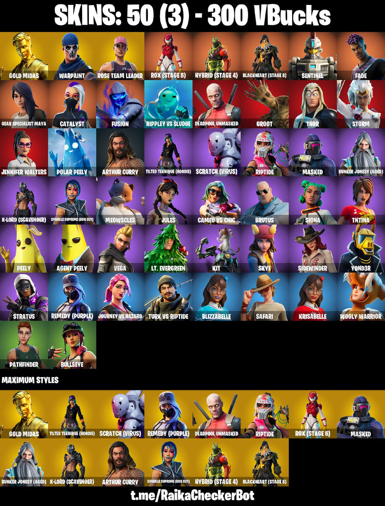 Fortnite Custom Account - 50 Skins | OG STW | Gold Midas