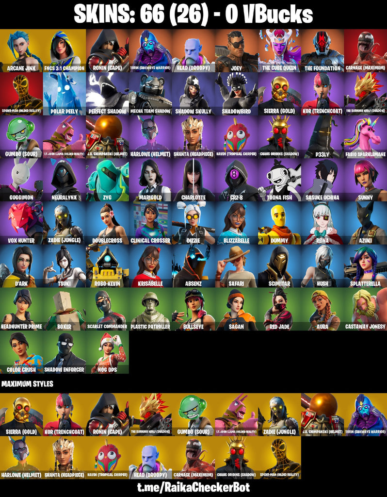 Fortnite Custom Account - 66 Skins | Arcane Jinx | Ronin