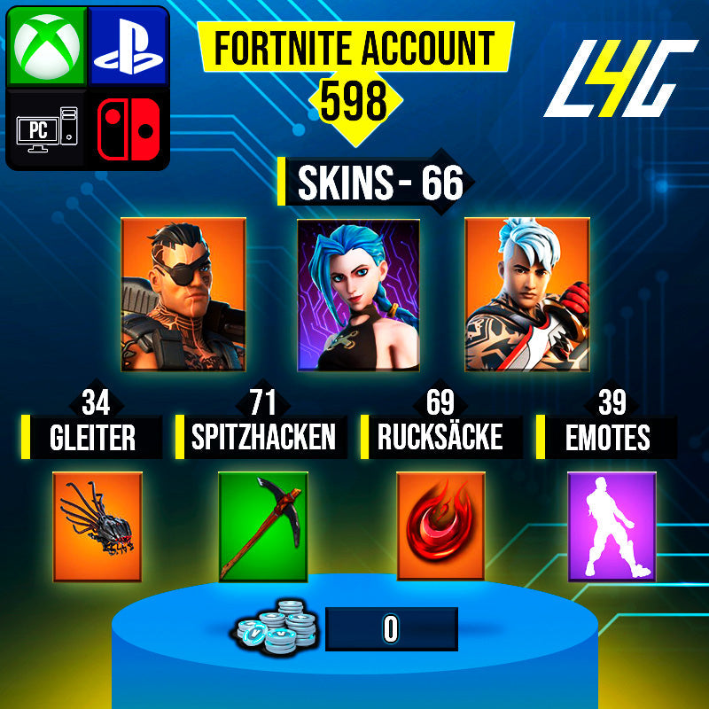 Fortnite Custom Account - 66 Skins | Arcane Jinx | Ronin