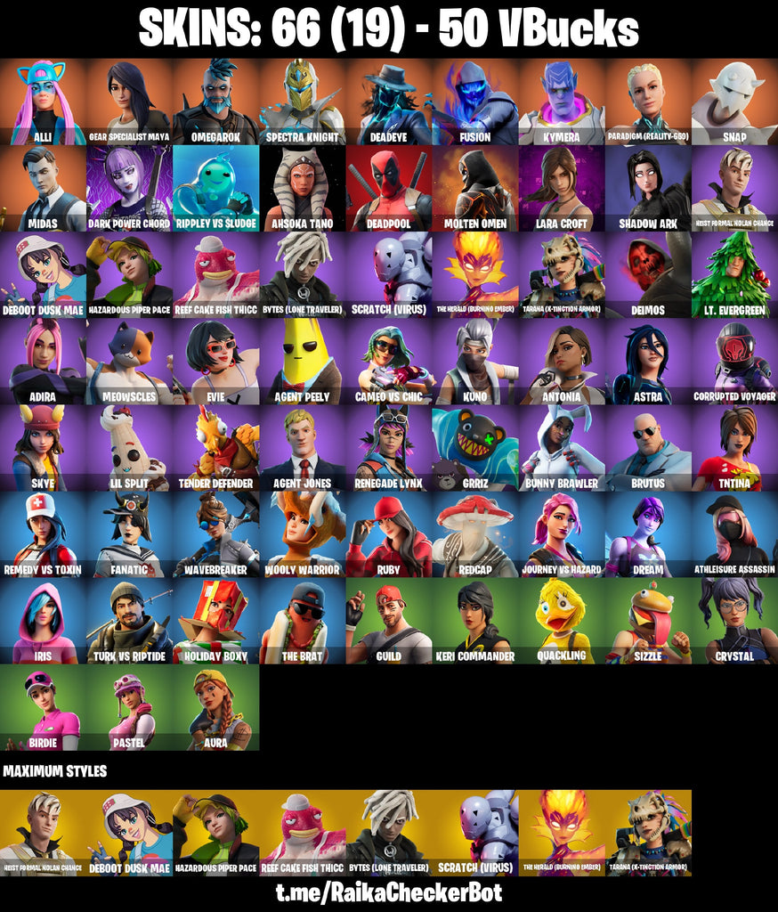 Fortnite Custom Account - 66 Skins | Midas | Fusion | Lara