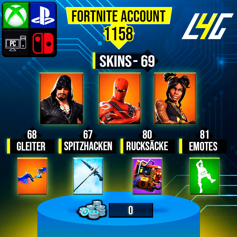 Fortnite Custom Account - 69 Skins | Blackheart | Luxe