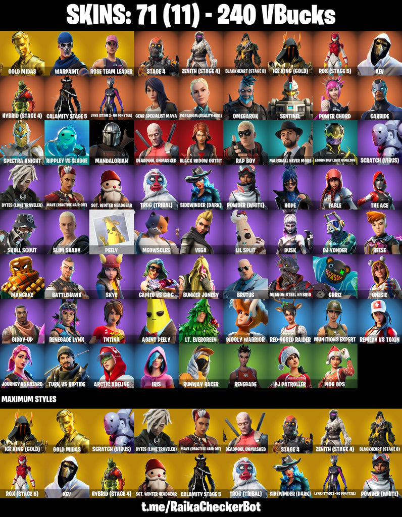 Fortnite Custom Account - 71 Skins | OG STW | Gold Midas