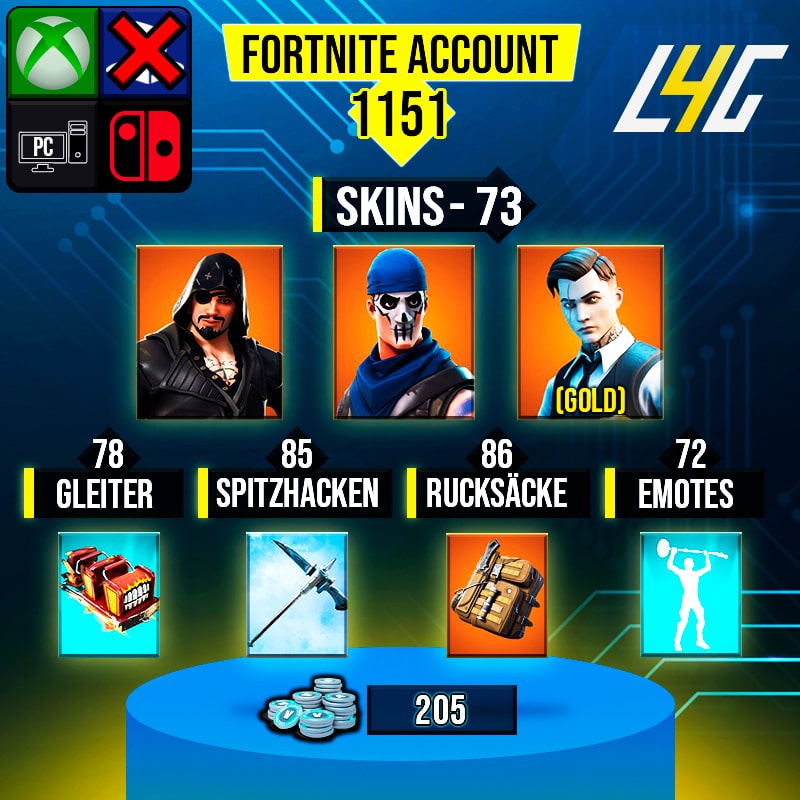 Fortnite Custom Account 73 Skins OG STW Gold Brutus Gold Midas