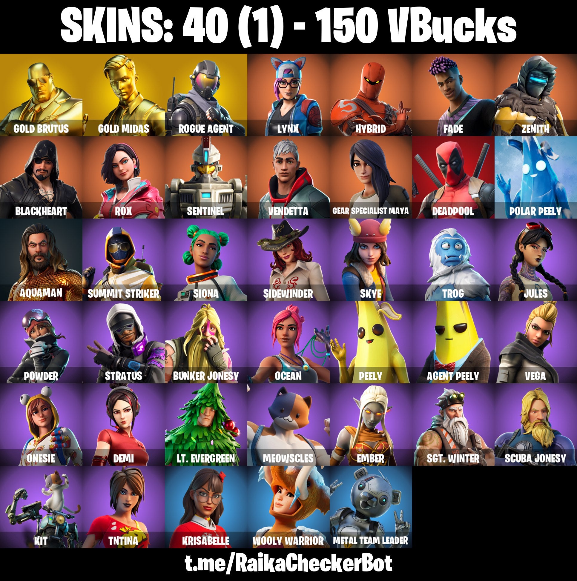 Fortnite Custom Account - 40 Skins | Gold Brutus | Gold Midas | Rogue – L4G