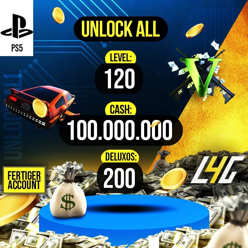 PS5 - GTA Online Account Rang 120 100 Millionen GTA$ + 200