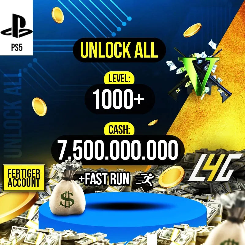PS5 - GTA V Account Rang 1000+ 7.5 Milliarden GTA$ + Fast